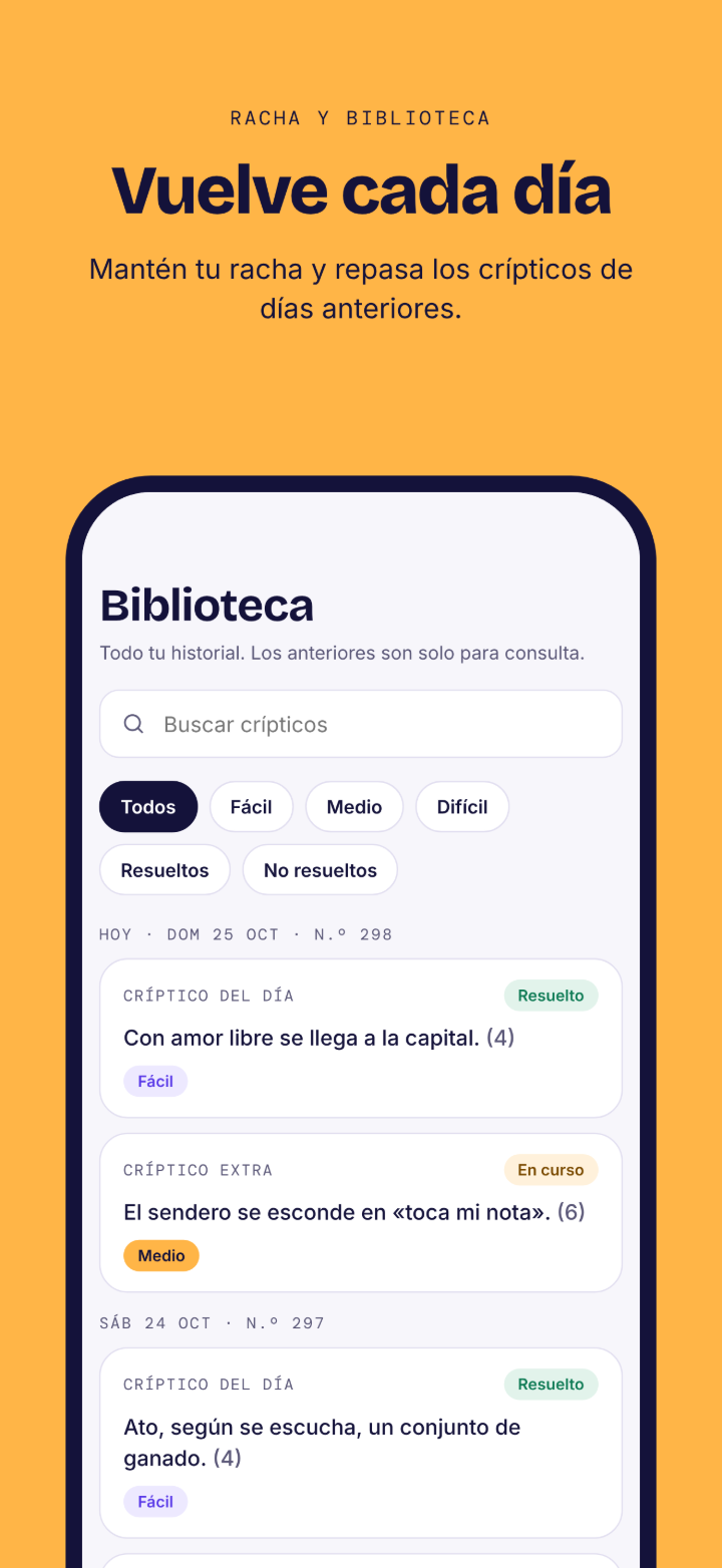 Racha y biblioteca de crípticos anteriores